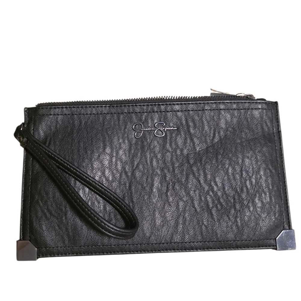Jessica Simpson Black Wristlet with Silver Accents